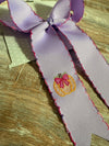 Lilac & pink border embroidered Fall hair bow